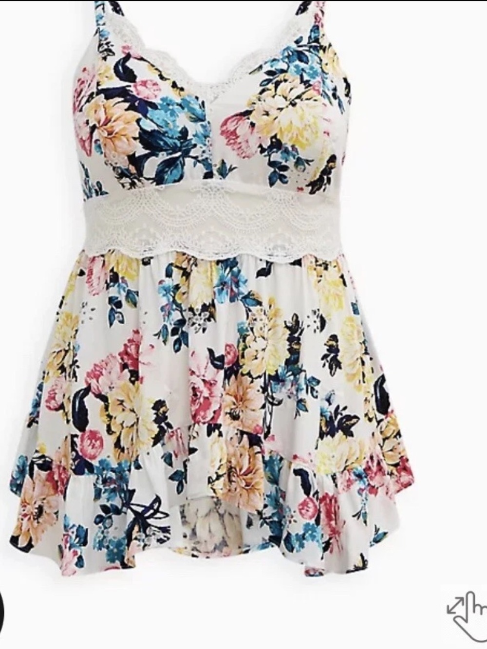 Torrid Floral Lace-Trim Babydoll Cami Top - size 0 (12)